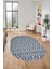 3D Kilim Desen Özel Tasarım Dijital Kaymaz Yıkanabilir Oval Yolluk Salon Halısı O-Modern-84-Lacivert 2