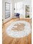 Fil Desen Baskılı Kaymaz Taban Yıkanabilir Modern Oval Yolluk Salon Halısı O-MODERN-101-BEJ 3