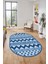 Kilim Desen Baskılı Kaymaz Taban Yıkanabilir Modern Oval Yolluk Salon Halısı O-MODERN-105-MAVİ 1