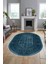 Etnik Desen Baskılı Kaymaz Taban Yıkanabilir Modern Oval Yolluk Salon Halısı O-MODERN-113-MAVİ 4
