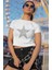 Fuddy Moda Simli Görünümlü Yıldız Baskılı Crop Top, Star Baskılı Crop Bluz 3