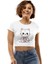 Mısır Yiyen Tatlı Kedi Baskılı Crop Top, Kadın Cute Cat Crop Bluz 1