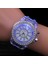 Unisex Rhinestone Yuvarlak Dial LED Kuvars Kol Saati Light Blue (Yurt Dışından) 1