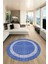 Dijital Kaymaz Yıkanabilir Jüt-Hasır Desen Modern Yuvarlak Mutfak Salon Halısı, Y-Jüt-04-Mavi, 1