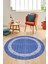 Dijital Kaymaz Yıkanabilir Jüt-Hasır Desen Modern Yuvarlak Mutfak Salon Halısı, Y-Jüt-04-Mavi, 2