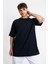 Oversize O-Yaka T-shirt Basuelto - Lacivert 4