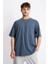 Oversize O-Yaka T-shirt Basuelto - Lacivert Melanj 1