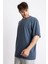 Oversize O-Yaka T-shirt Basuelto - Lacivert Melanj 4