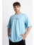 Oversize O-Yaka T-shirt Fmsuelto - Açık Mavi 3