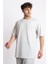 Oversize O-Yaka T-shirt Basuelto - Gri Melanj 5