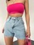 Çift Cepli Pileli Mini Denim Şort 1