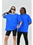 Unisex Basic Bisiklet Yaka Oversize T-Shirt - Mavi 1