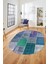 Baskılı Kaymaz Taban Yıkanabilir Patchwork Desen Oval Yolluk Salon Halısı, O-Patchwork-01-Mavi, 1