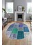Baskılı Kaymaz Taban Yıkanabilir Patchwork Desen Oval Yolluk Salon Halısı, O-Patchwork-01-Mavi, 3