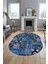 Baskılı Kaymaz Taban Yıkanabilir Patchwork Desen Oval Yolluk Salon Halısı, O-Patchwork-06-Mavi, 5