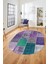 Baskılı Kaymaz Taban Yıkanabilir Patchwork Desen Oval Yolluk Salon Halısı, O-Patchwork-01-Mor, 1