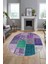 Baskılı Kaymaz Taban Yıkanabilir Patchwork Desen Oval Yolluk Salon Halısı, O-Patchwork-01-Mor, 3