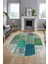 Baskılı Kaymaz Taban Yıkanabilir Patchwork Desen Oval Yolluk Salon Halısı, O-Patchwork-01-Yeşil, 3