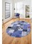 Baskılı Kaymaz Taban Yıkanabilir Patchwork Desen Oval Yolluk Salon Halısı, O-Patchwork-03-Mavi, 4