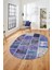 Baskılı Kaymaz Taban Yıkanabilir Patchwork Desen Oval Yolluk Salon Halısı, O-Patchwork-04-Mavi, 4