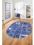 Baskılı Kaymaz Taban Yıkanabilir Patchwork Desen Oval Yolluk Salon Halısı, O-Patchwork-11-Mavi, 1