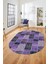 Baskılı Kaymaz Taban Yıkanabilir Patchwork Desen Oval Yolluk Salon Halısı, O-Patchwork-07-Mor, 3