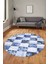 Baskılı Kaymaz Yıkanabilir Patchwork Desen Yuvarlak Mutfak Salon Halısı, Y-Patchwork-19-Mavi, 1