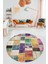 Baskılı Kaymaz Yıkanabilir Patchwork Desen Yuvarlak Mutfak Salon Halısı, Y-Patchwork-03-Renkli, 4