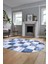 Baskılı Kaymaz Taban Yıkanabilir Patchwork Desen Oval Yolluk Salon Halısı, O-Patchwork-19-Mavi, 1