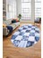 Baskılı Kaymaz Taban Yıkanabilir Patchwork Desen Oval Yolluk Salon Halısı, O-Patchwork-19-Mavi, 2