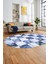 Baskılı Kaymaz Taban Yıkanabilir Patchwork Desen Oval Yolluk Salon Halısı, O-Patchwork-19-Mavi, 3