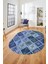 Baskılı Kaymaz Taban Yıkanabilir Patchwork Desen Oval Yolluk Salon Halısı, O-Patchwork-08-Mavi, 2
