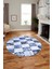 Baskılı Kaymaz Yıkanabilir Patchwork Desen Yuvarlak Mutfak Salon Halısı, Y-Patchwork-19-Mavi, 2