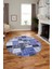 Baskılı Kaymaz Yıkanabilir Patchwork Desen Yuvarlak Mutfak Salon Halısı, Y-Patchwork-03-Mavi, 1