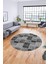 Baskılı Kaymaz Yıkanabilir Patchwork Desen Yuvarlak Mutfak Salon Halısı, Y-Patchwork-07-Gri, 3