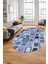 Baskılı Kaymaz Taban Yıkanabilir Patchwork Desen Oval Yolluk Salon Halısı, O-Patchwork-14-Mavi, 4