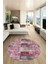 Baskılı Kaymaz Yıkanabilir Patchwork Desen Yuvarlak Mutfak Salon Halısı, Y-Patchwork-18-Pembe, 4
