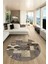 Baskılı Kaymaz Yıkanabilir Patchwork Desen Yuvarlak Mutfak Salon Halısı, Y-Patchwork-16-Vizon, 4