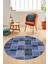 Baskılı Kaymaz Yıkanabilir Patchwork Desen Yuvarlak Mutfak Salon Halısı, Y-Patchwork-07-Mavi, 1
