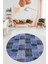 Baskılı Kaymaz Yıkanabilir Patchwork Desen Yuvarlak Mutfak Salon Halısı, Y-Patchwork-07-Mavi, 2