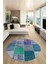 Baskılı Kaymaz Yıkanabilir Patchwork Desen Yuvarlak Mutfak Salon Halısı, Y-Patchwork-01-Mavi, 2