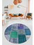 Baskılı Kaymaz Yıkanabilir Patchwork Desen Yuvarlak Mutfak Salon Halısı, Y-Patchwork-01-Mavi, 4