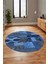 Baskılı Kaymaz Yıkanabilir Patchwork Desen Yuvarlak Mutfak Salon Halısı, Y-Patchwork-16-Mavi, 1