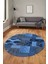 Baskılı Kaymaz Yıkanabilir Patchwork Desen Yuvarlak Mutfak Salon Halısı, Y-Patchwork-16-Mavi, 2