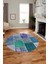 Baskılı Kaymaz Yıkanabilir Patchwork Desen Yuvarlak Mutfak Salon Halısı, Y-Patchwork-01-Mavi, 1