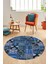 Baskılı Kaymaz Yıkanabilir Patchwork Desen Yuvarlak Mutfak Salon Halısı, Y-Patchwork-06-Mavi, 2