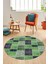 Baskılı Kaymaz Yıkanabilir Patchwork Desen Yuvarlak Mutfak Salon Halısı, Y-Patchwork-07-Yeşil, 1