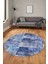 Baskılı Kaymaz Yıkanabilir Patchwork Desen Yuvarlak Mutfak Salon Halısı, Y-Patchwork-18-Mavi, 2