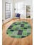 Baskılı Kaymaz Taban Yıkanabilir Patchwork Desen Oval Yolluk Salon Halısı, O-Patchwork-07-Yeşil, 2