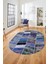 Baskılı Kaymaz Taban Yıkanabilir Patchwork Desen Oval Yolluk Salon Halısı, O-Patchwork-10-Mavi, 1